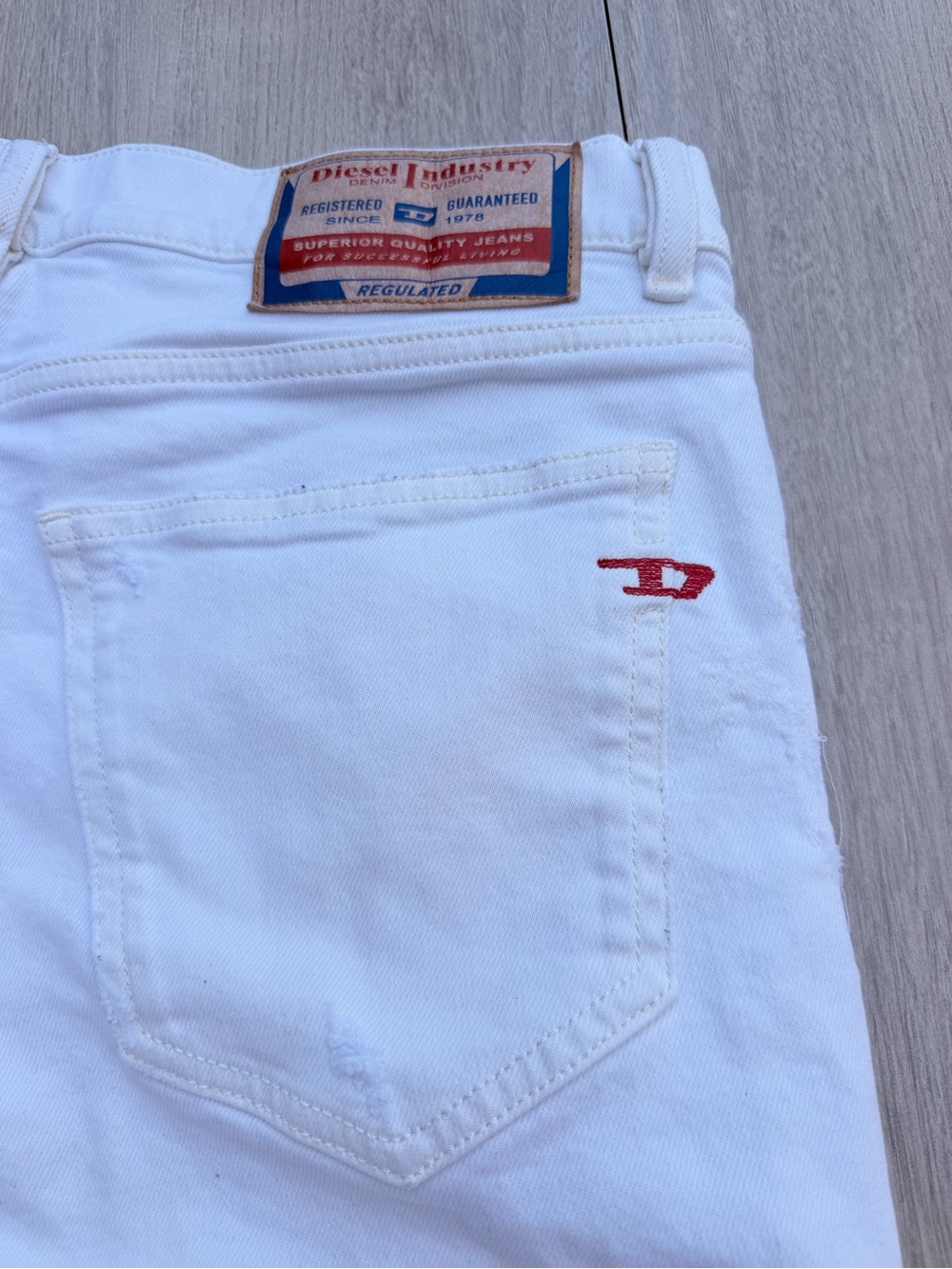 Diesel White Jeans with Red Embroidered Detail